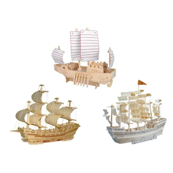 

Chanycore Baby Learning Educational Wooden Toys 3D Puzzle Ancient Warships Sailboat Merchant Ship Boat Kids Gifts 4297