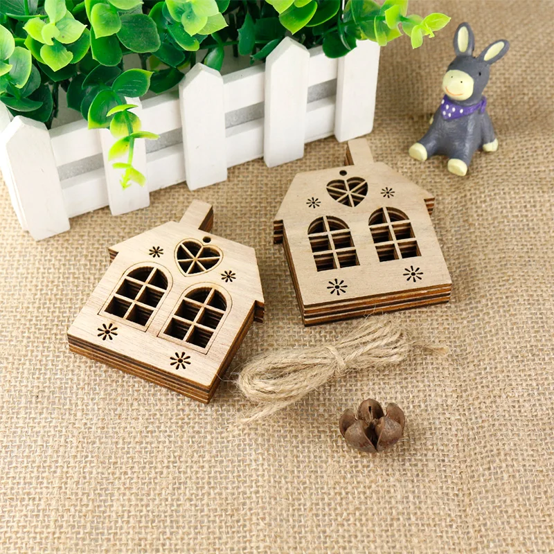 

10PCS House Shape Wood Ornaments 6.5x8cm DIY Chrismas Tree Pendent Decor Wall Hanging Handmade Craft Wooden Accessories
