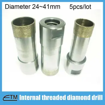 

5pcs Sintered internal threaded shank diamond drill bit for glass agate Length 65mm Diameter 24~41mm glass tool zt006