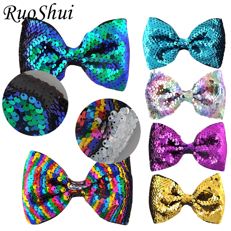 

18PCS/LOT Girls 4.7inch DIY Pattern Flip Sequin Hair Bow Reversible Mermaid Sequins Hair Clips Hairpins Children Hair Acessories