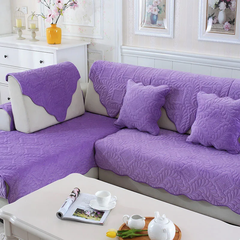 Плюшевое тканевое полотенце для дивана, современный минималистичный тканевый чехол для дивана, мягкий стеганый диван с амортизацией для украшения дома, гостиной - Цвет: Purple
