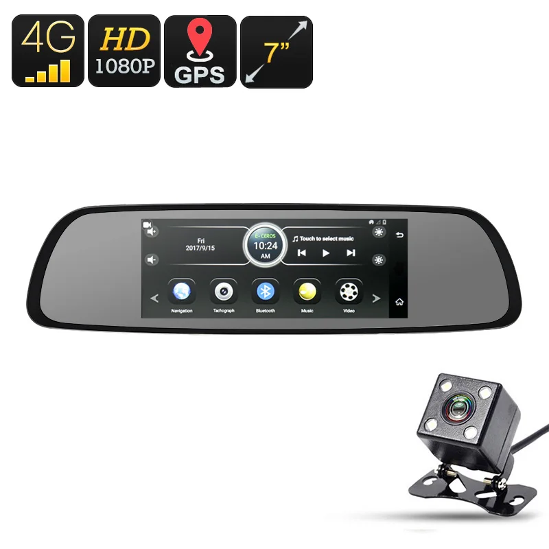 

4G Автомобильный видеорегистратор-ОС Android, камера 1080p, парковочная камера заднего вида, 7-дюймовый дисплей, GPS, WiFi, Google Play, четырехъядерный, G-сенсор