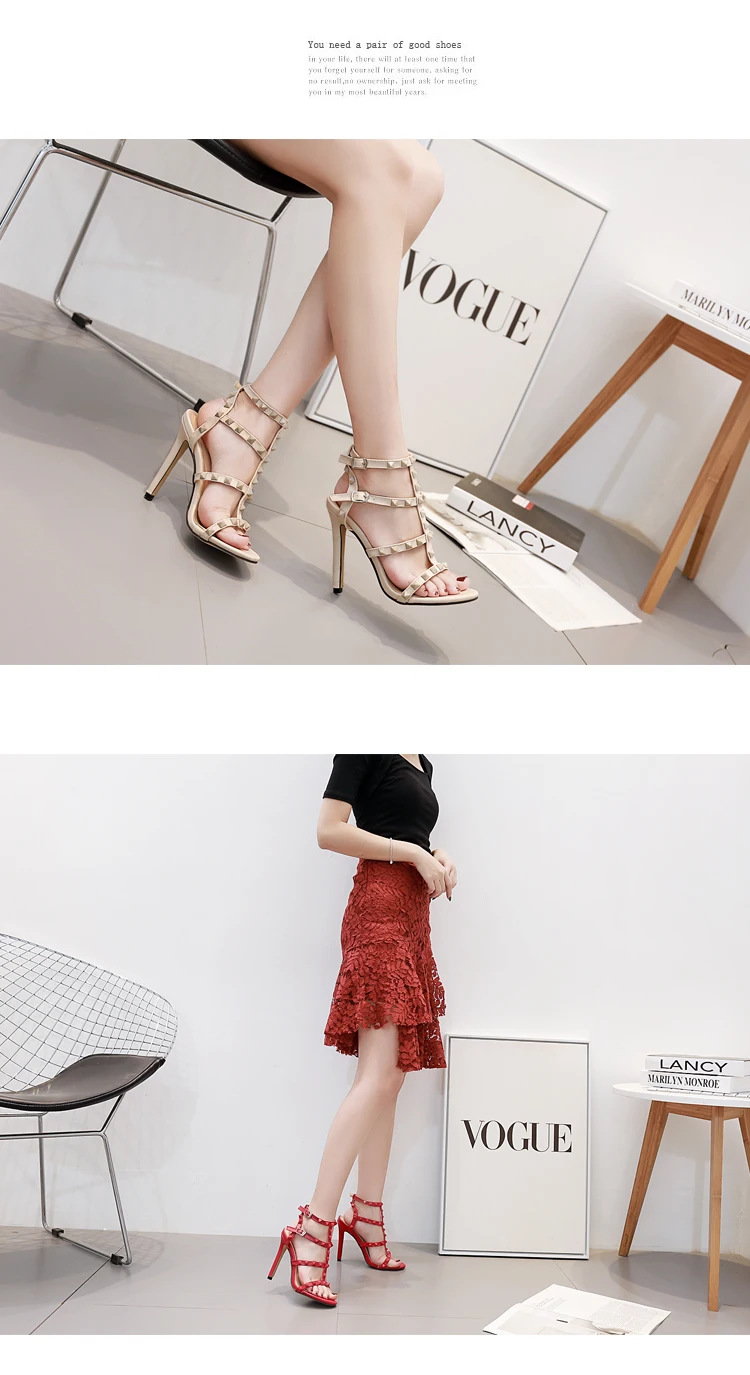 Женские туфли-лодочки на высоком каблуке; пикантные женские босоножки; обувь с заклепками; женские летние туфли на тонком каблуке; красные свадебные туфли из лакированной кожи