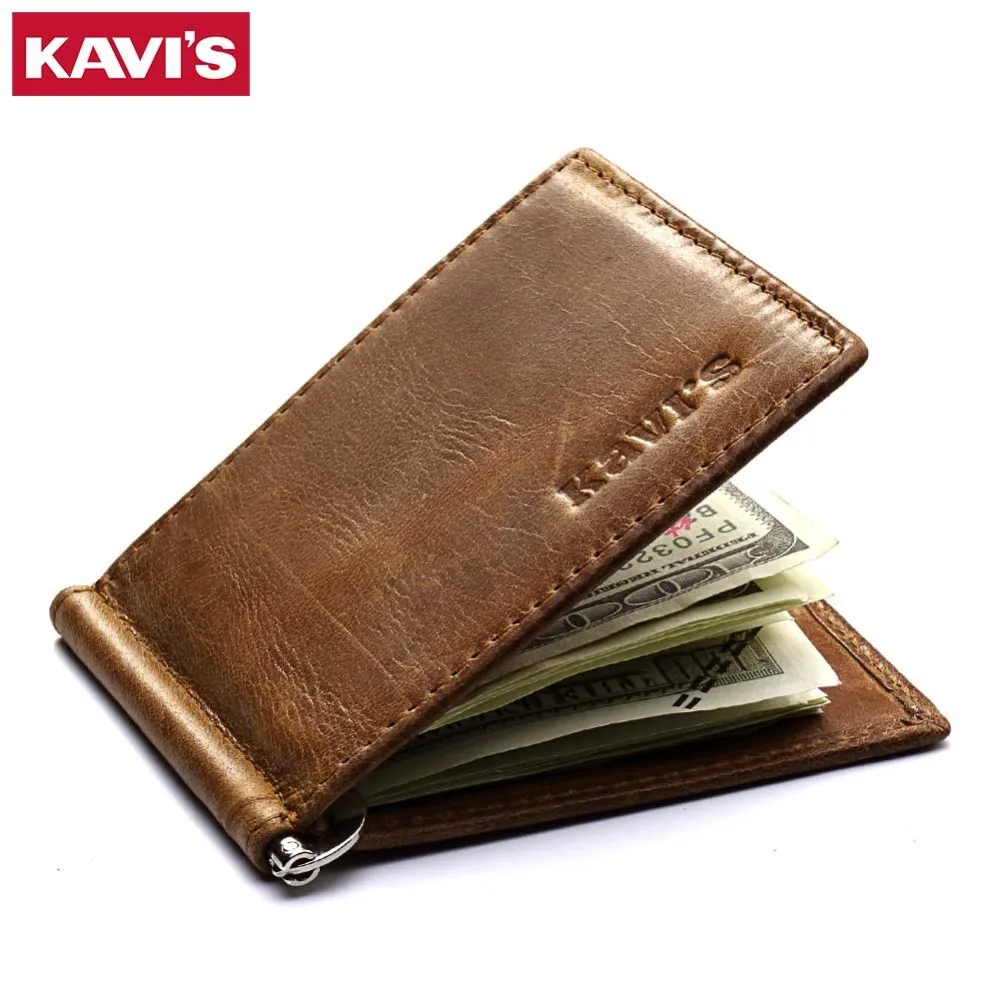 KAVIS Slim Genuine Leather font b Money b font font b Clip b font Brand Men