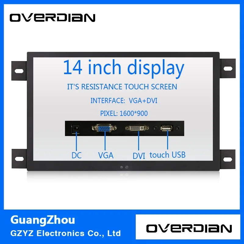 1" VGA/Touch USB/DVI Интерфейс промышленных Управление ЖК-единая точка касания Мониторы металла В виде ракушки Черный Встроенные frame1600* 900
