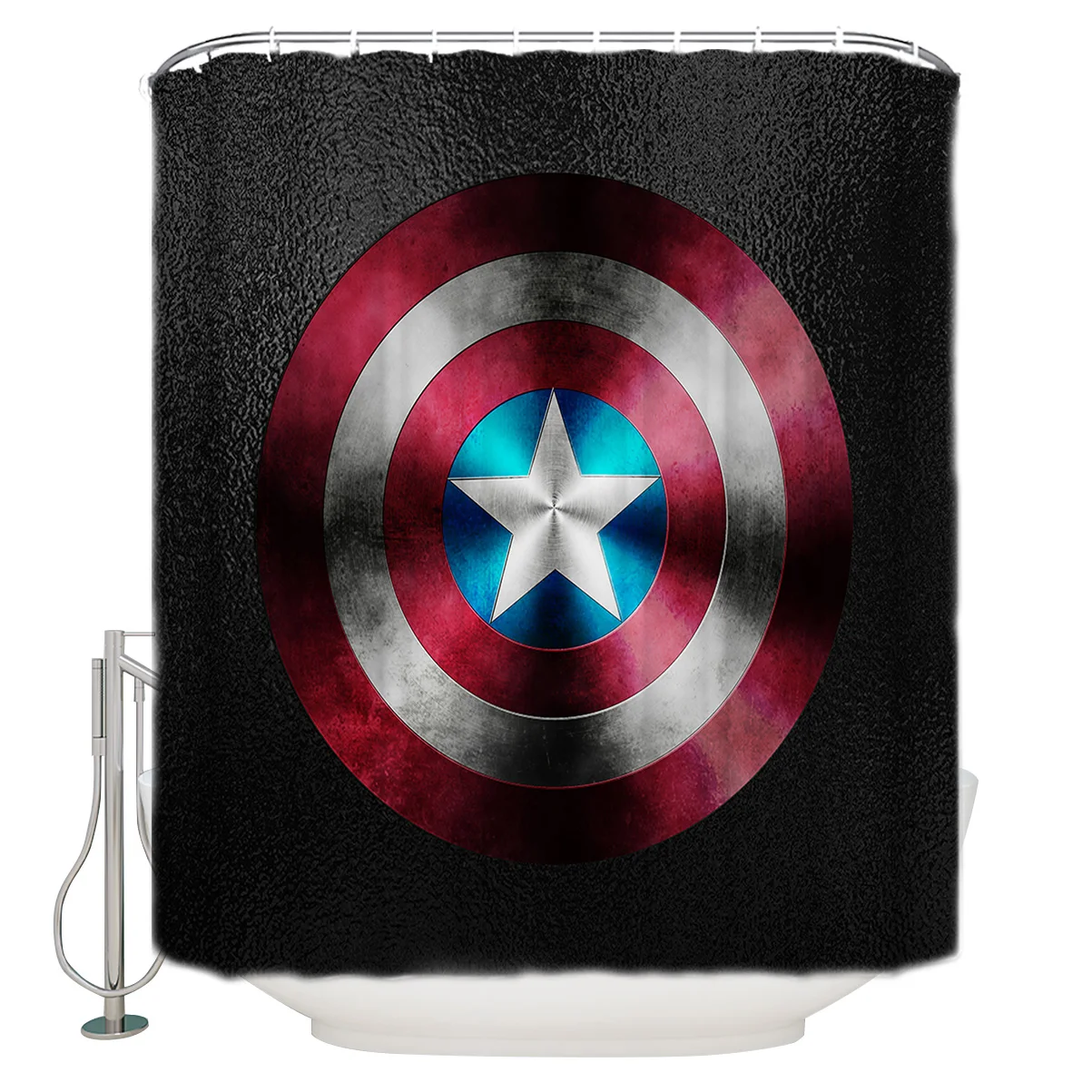 

Movie Superhero Captain America Shield Logo Shower Curtain Mat Polyester Fabric with 12 Hooks Waterproof
