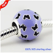 Подходит Pandora Браслеты абстрактные серебряные бусины с эмалью лаванды Летний стиль стерлингового серебра 925 Подвески «сделай сам» оптом