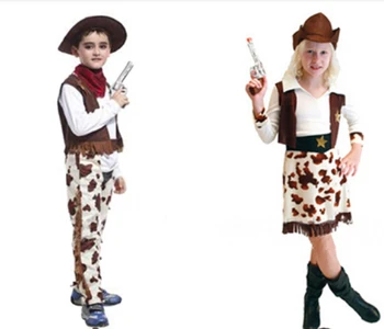 

Free shipping 110-140cm Halloween Cosplay Clothing 3 pcs kid boy girl cowboy Costume hero costume for boy birthday gift party