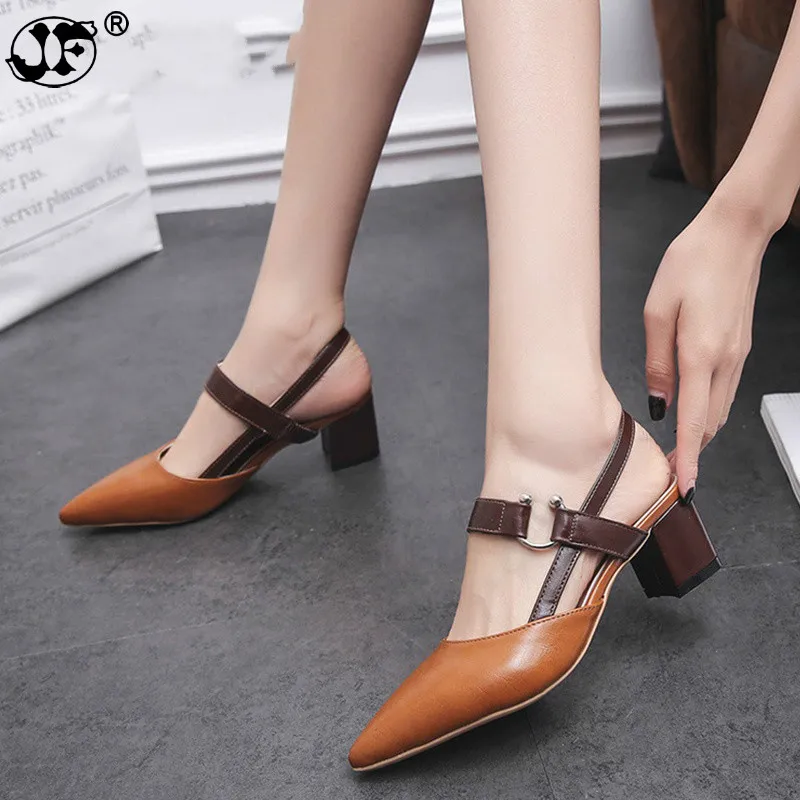 

Casual Pointed Toe Women Sanadals Summer Buckle Ladies High Heels Comfortable Female Heel Pumps Women's Shoes 785