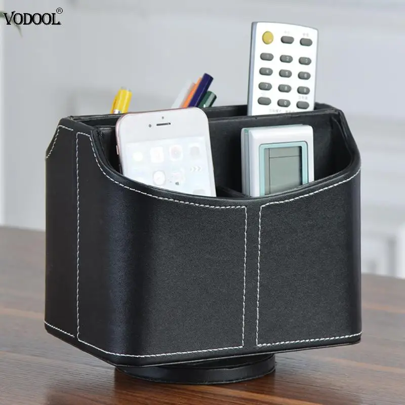 

VODOOL Black Leather Storage Desktop High Quality Pencil Box Holder Table Pen Control Organization Box School Office Supplies