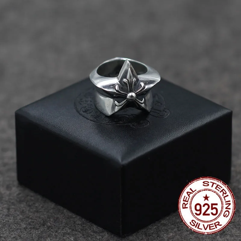 

S925 sterling silver men's ring new punk personality retro style domineering five-pointed star fashion boutique jewelry gift