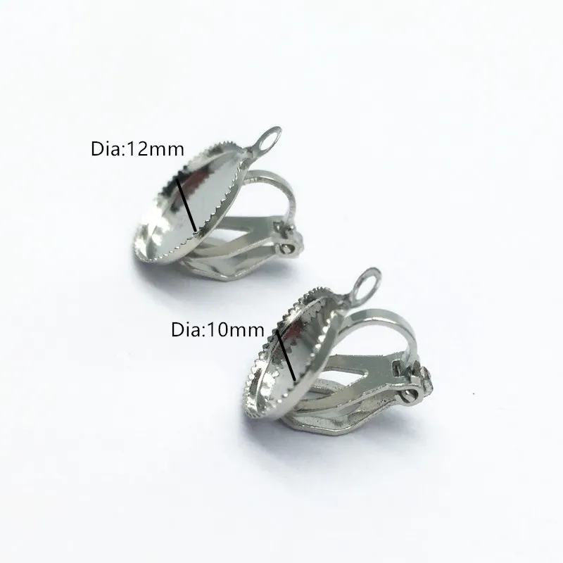

10mm Silver Color Flat Round Tray Clip-on Earring Cabochon Setting Converter with Blank Base For Non-Pierced Earring Making K119