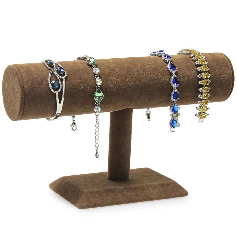 

Brown watch display bracelet T bar stand racks coffee velvet T bar bracelet watches display stand racks GD2567