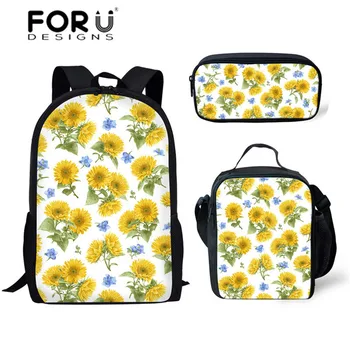 

FORUDESIGNS 3pcs/set Sunflowers Printing School Bags for Teenager Girls Primary Schoolbag Children Shoulder Softback Kids Bags