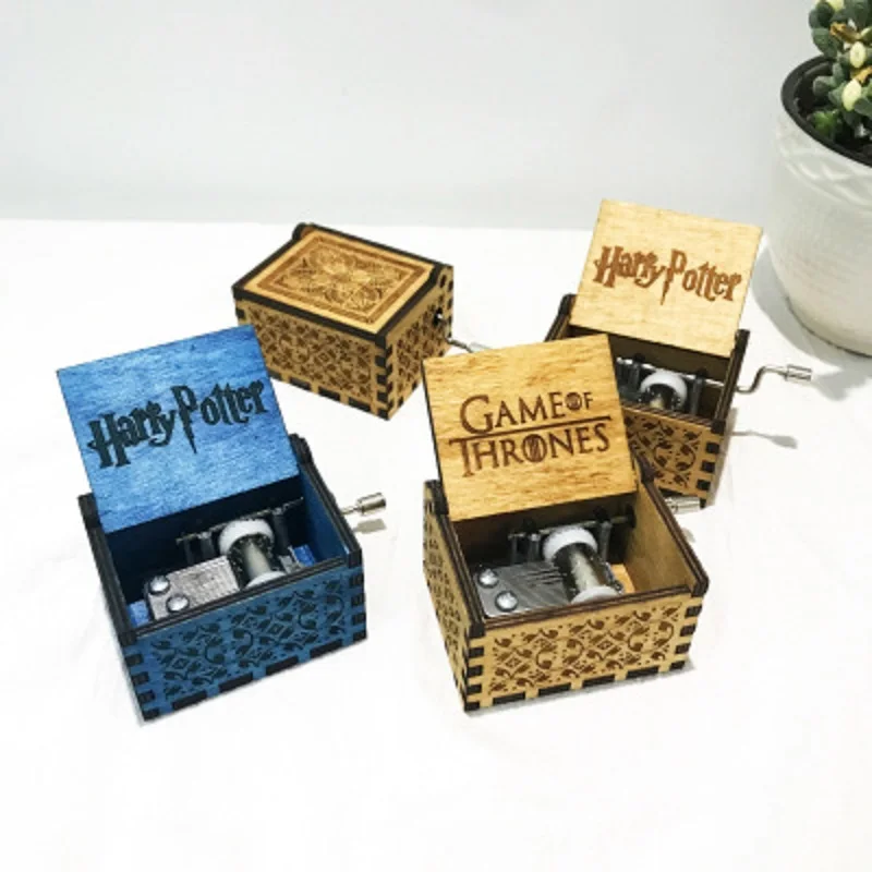 FR Harry Potter Star War Hand-cranked Gravé en Bois Boîte à Musique Music Box 
