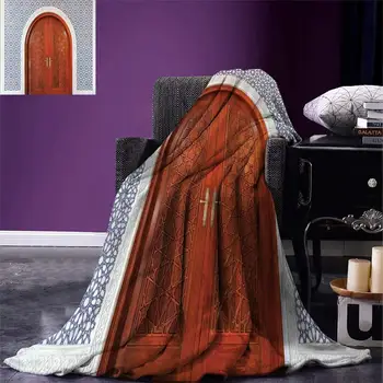 

Moroccan Throw Blanket Antique Wooden Door of Asian Architecture with Star Form Oriental Belief Picture Warm Microfiber