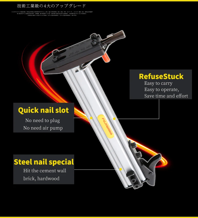 Ручной стальной пистолет для ногтей FUJIWARA полуавтоматический цементный гвозди пистолет проволочный слот приспособление для забивания гвоздей гвоздильный станок