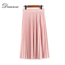 Dreawse весеннее шифоновое дикий Fold, мини-юбка для девочек с эластичной резинкой на талии была тонкая юбка летние однотонные Цвет плиссированные облегающие платья до середины удлиненная юбка MZ2195