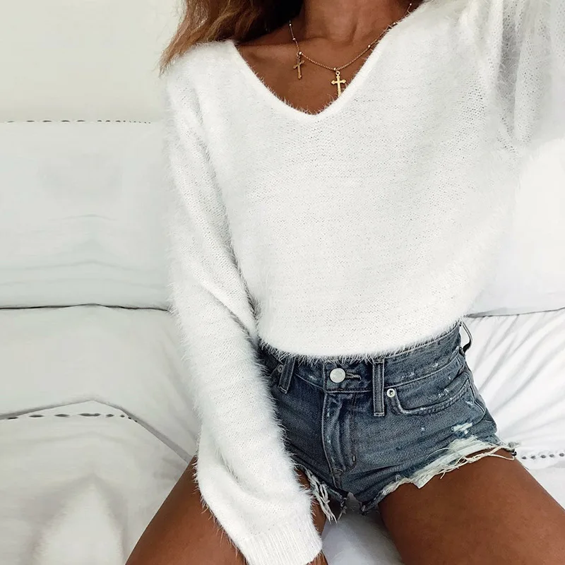 Susi&Rita Autumn Plush Sweater Women Sexy Long Sleeve Crop Tops 2018 Casual Knitted Jumpers Female Basic Sweater Pullovers Sweaters