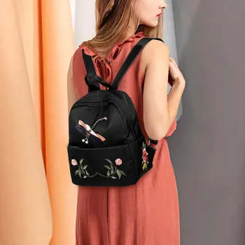 

Simple Shoulder Backpack National Wind Stereo Dragonfly Embroidery Traditional Craft Oxford Bag Shoulder Bag AB@W3