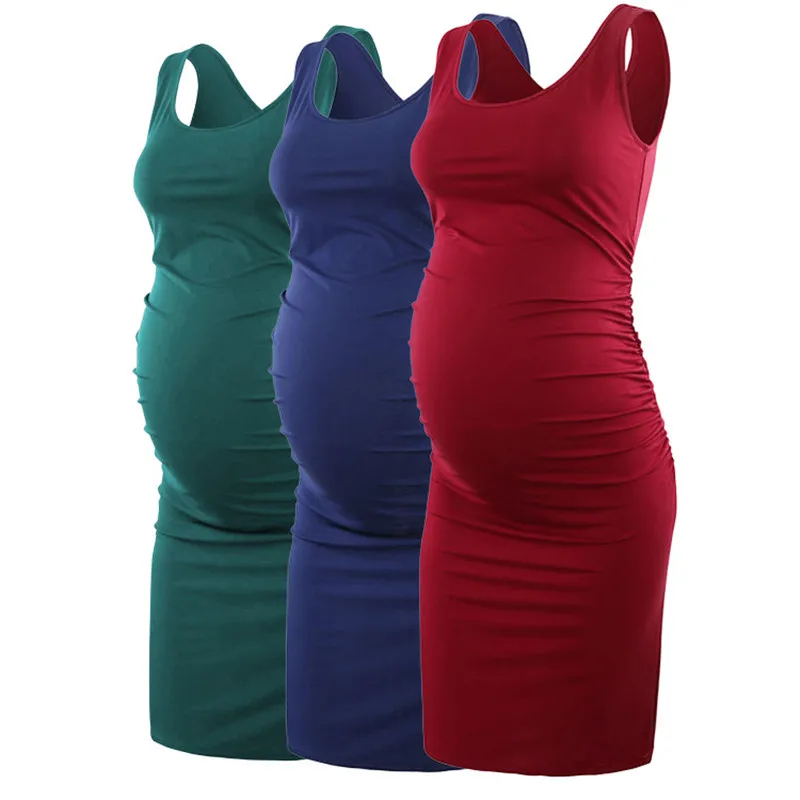 

Maternity Women Sleeveless Dress Pregnancy Dresses Pregnant Womens Clothing Flattering Side Ruching Scoop Neck