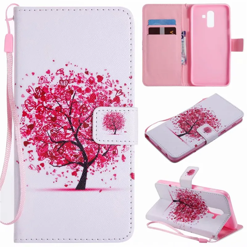 Wallet Case For Samsung Galaxy J8 2018 Back Cover Coloured drawing Painting PU Leather Flip Stand Mobile Phone Bags | Мобильные