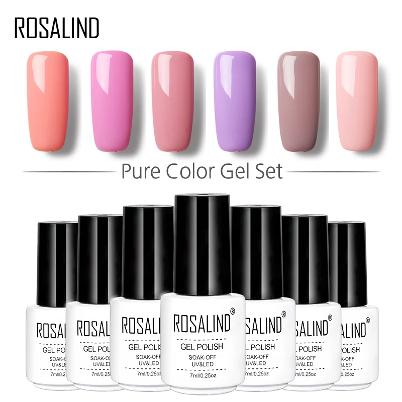 

ROSALIND 7ml Pure Color Series Gel Nail Polish Set Primer Top For Nail Extension Design Manicure Long-Lasting Gel Varnishes Art