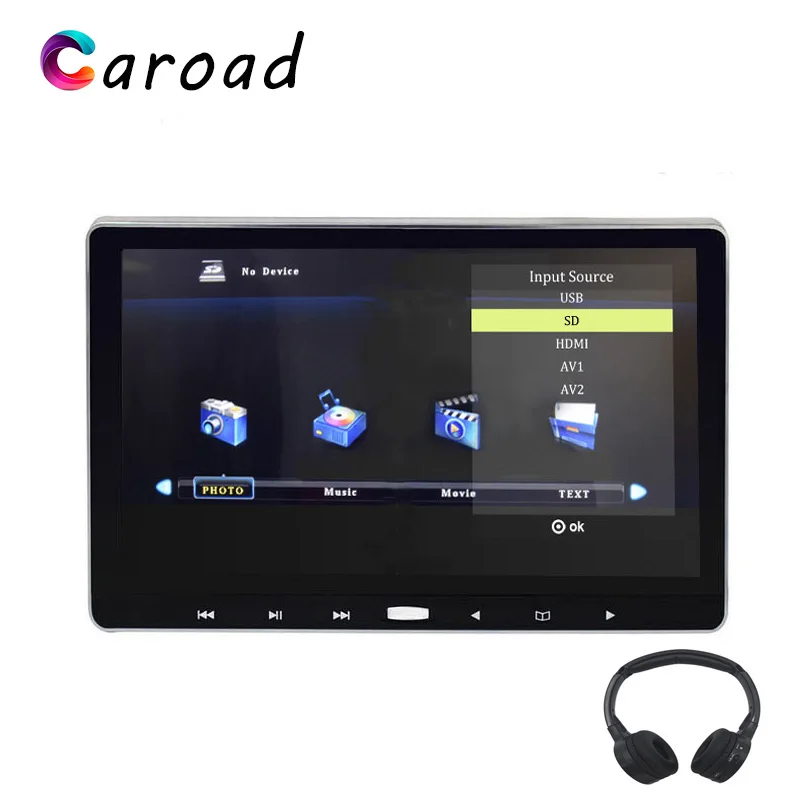 Caroad 11,6 дюймов Автомобильный подголовник монитор MP5 плеер сенсорная кнопка ips экран HD 1080P видео/USB/SD/IR/FM передатчик/HDMI/динамик