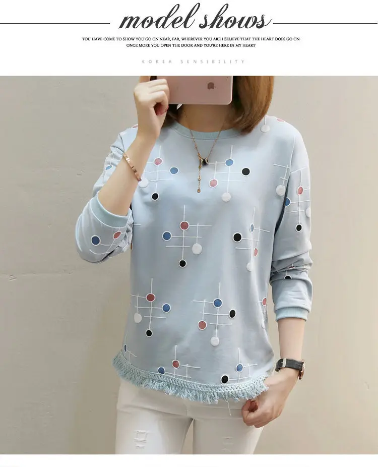 2019 Autumn Women Tops Tees Fashion Print Tshirt Femme T-shirt Ladies Long Sleeve Cotton T-shirts Bottom Tassel Poleras Mujer (5)