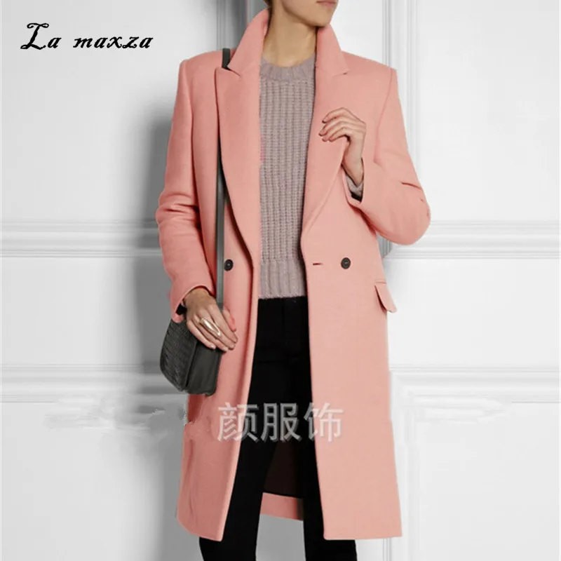 Зимнее женское Шерстяное Пальто элегантное теплое длинное офисное корейское стильное модное женское Свободное пальто - Цвет: Красный