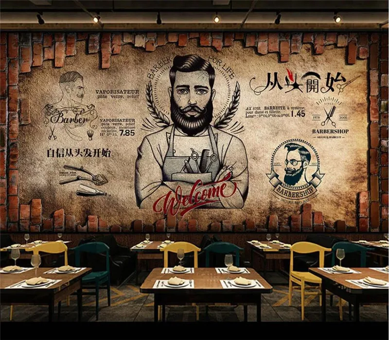 Custom 3d wallpaper trend handsome background wall beauty salon barber shop decoration - high-grade waterproof material Custom 3d wallpaper trend handsome background wall beauty salon barber shop decoration - high-grade waterproof material