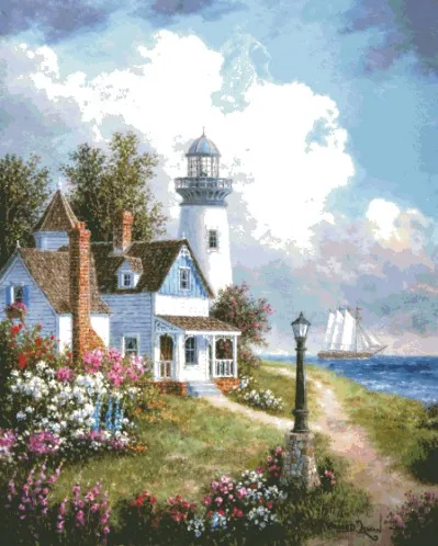 

Needlework,Seaside Lighthouse Scenery embroidery,DIY 14CT Unprinted Cross stitch kits,Pattern counted Cross-Stitching decor