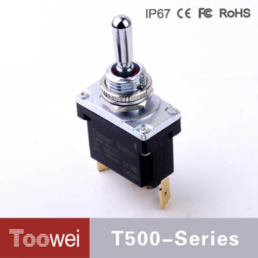 T500 series waterproof IP67 toggle switch on off with T terminals (ON