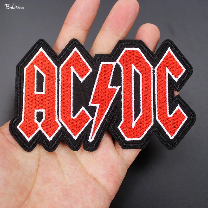 Мода красный ACDC Гладильные значки-нашивки рок-музыка наклейки вышивка аппликация для куртки джинсы DIY Пэчворк