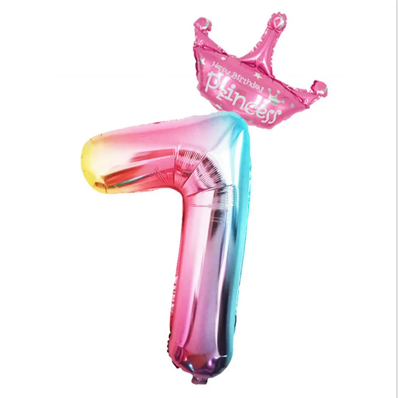 32 дюйма Радуга Количество воздушных шаров с украшением в виде короны Baby Shower первый День рождения с изображением воздушных шаров в форме единорога воздушный шар из фольги для вечеринок для девочек-S - Цвет: 7