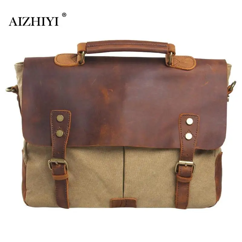 

Men Retro Canvas Shoulder PU Leather Crossbody Bags Briefcase Vintage Portable Casual Messenger Handbags 36 X 28 X 10cm