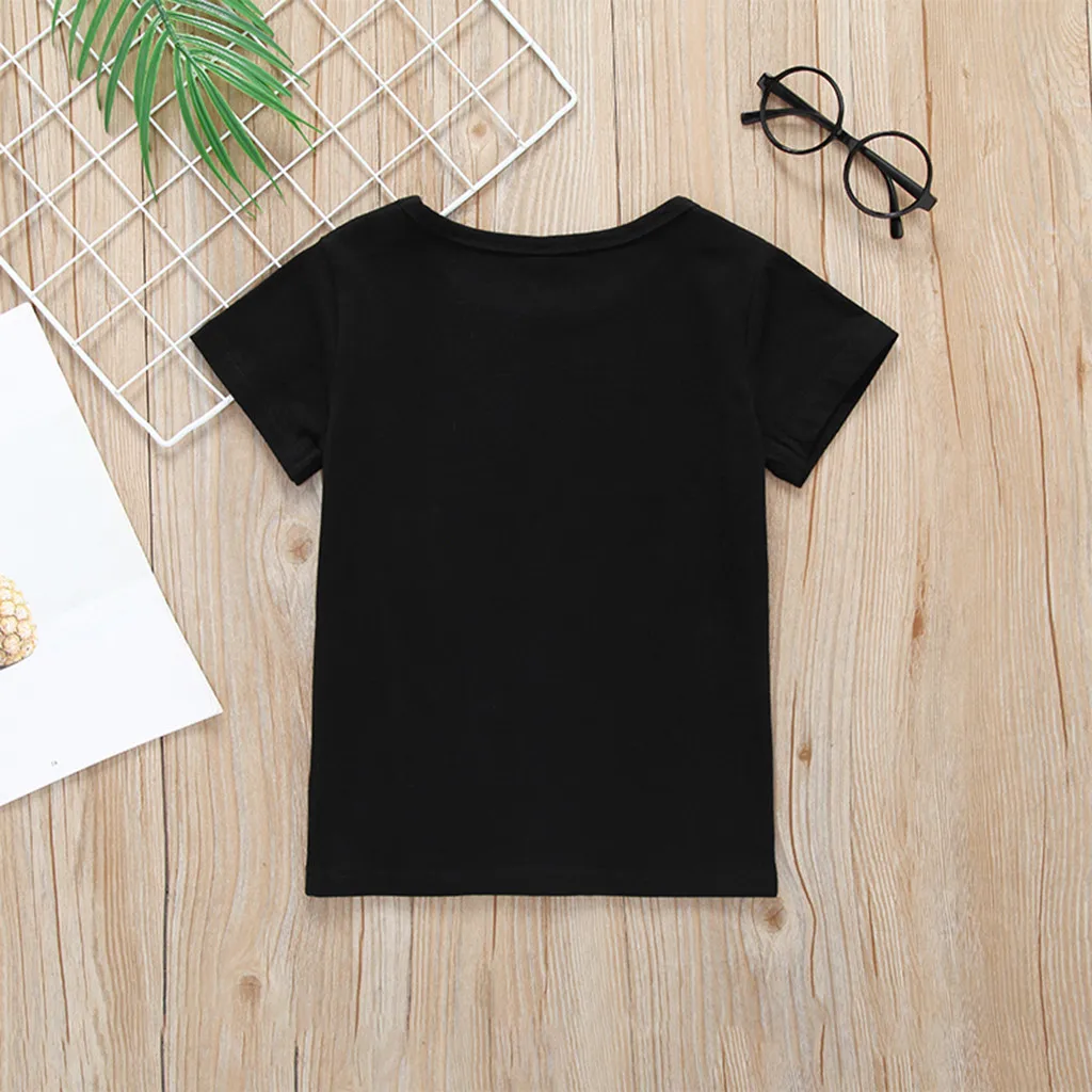 Г. Детская футболка для маленьких мальчиков и девочек Футболка с буквенным принтом, топы, черная футболка с короткими рукавами, летняя одежда для маленьких девочек, camisetas