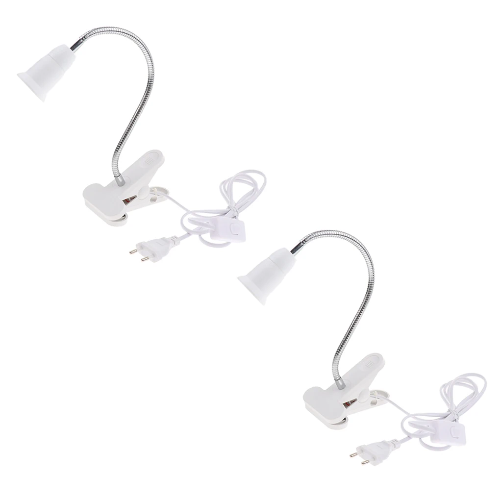 2Pcs/lot E27 Clip On Reading Light Base Desk Reading Lamp Socket White EU Plug Used for Dresser Lighting