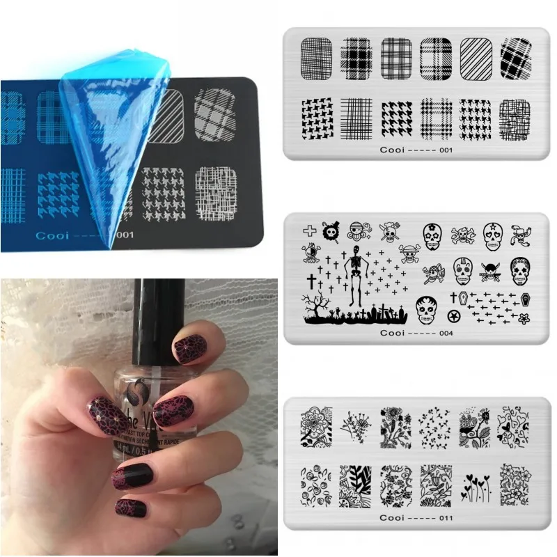 

1Pc Nail Stamping Plates 20 Designs Grid Line Skull Pattern Manicure Stamping Template Image Plates For DIY Nail Decoration Co01