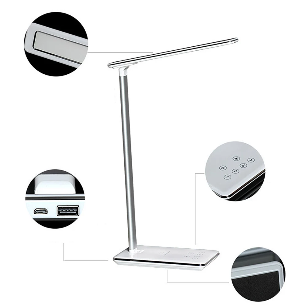 

USB Rechargeable LED Desks Table Lamp Adjustable intensity QI Wireless Phone Charger Reading Study Light US/EU Plug