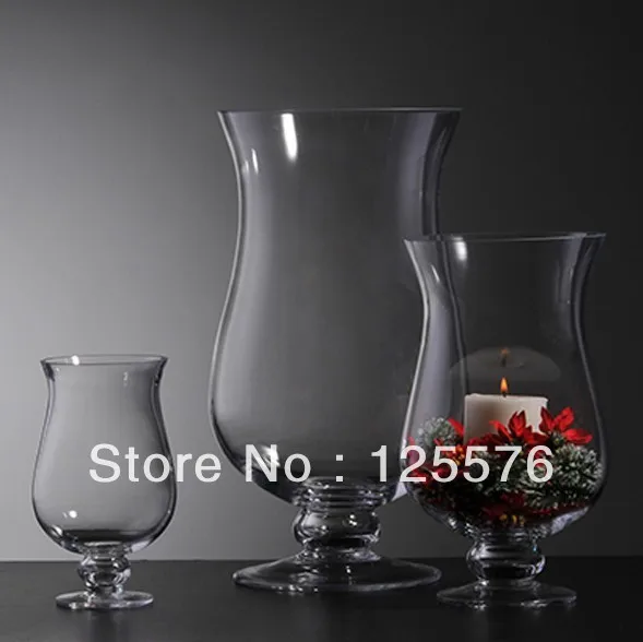 Item A3 Dia22 X H40cm Footed Glass Candlholder Hurricane Lamp