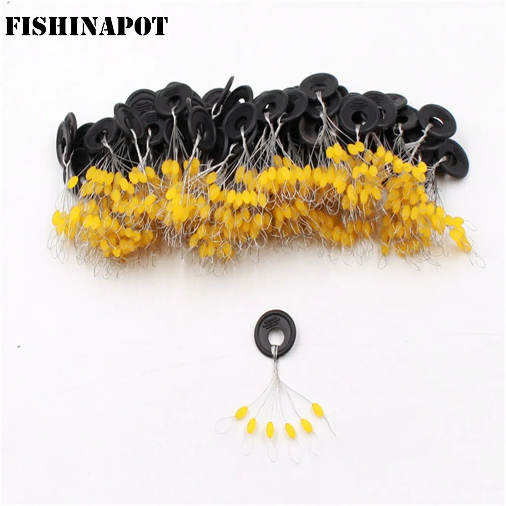 Fishinapot 600 قطعة/الوحدة 100 مجموعة الأصفر المطاط سدادة الصيد خط ل 2.5 #-5 # المقاومة الفاصوليا مساحة الصيد معدات معالجة