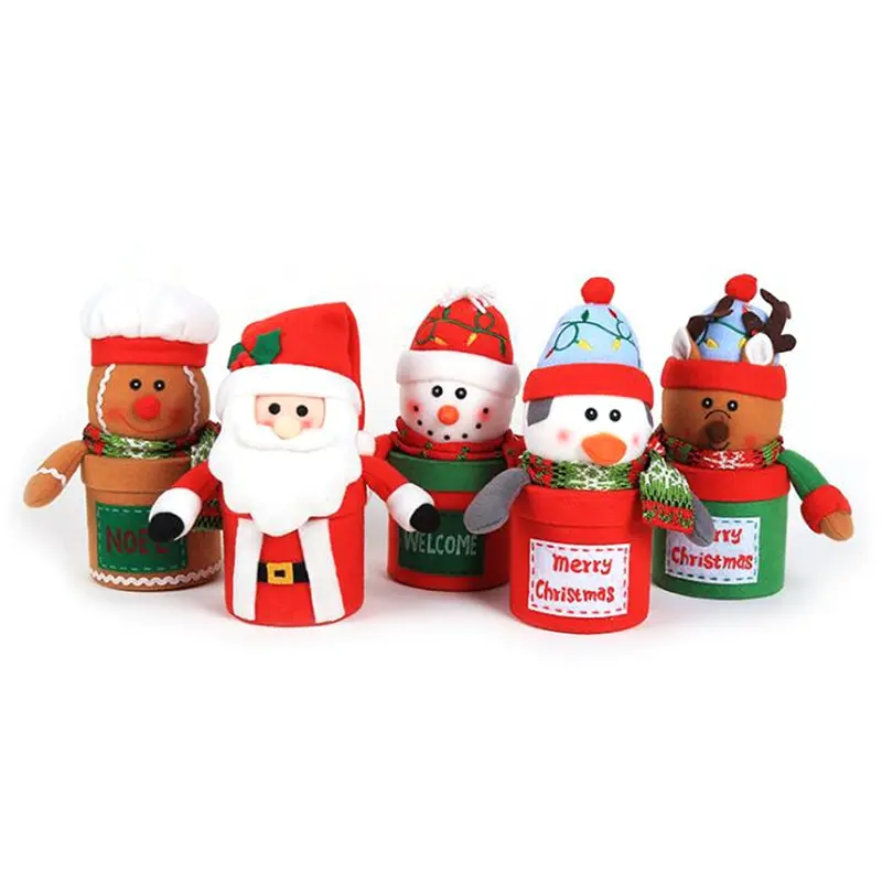 Plush Santa Claus Snowman Candy Jar Christmas Gift Boxs Kids Bottle Christmas Decoration Party Favors New Year Decor
