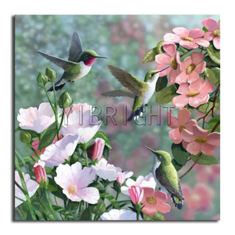 

Full Round Diamond embroidery Cross stitch flower birds DIY 3D Diamond mosaic Hummingbird Full Square Diamond painting landscape