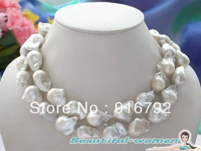 

Wholesale free shipping >>>>>BW0595 Huge 34" 28mm white baroque KESHI REBORN PEARL NECKLACE