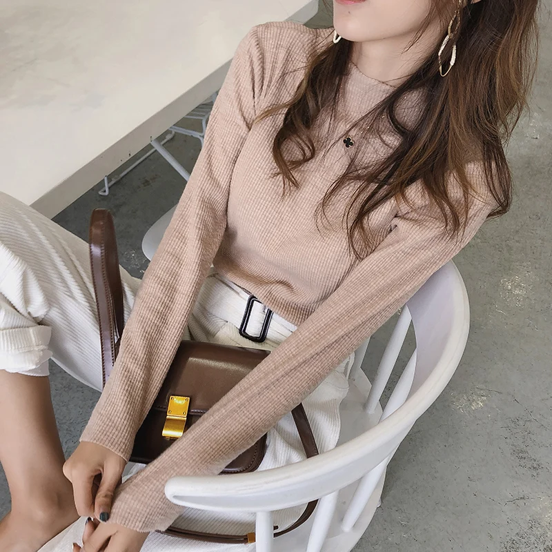 Cena 2019 MISHOW jesienno zimowa mała wysoka kołnierz dziergany dół koszula kobiety slim fit długim rękawem sweter topy MX18D3417