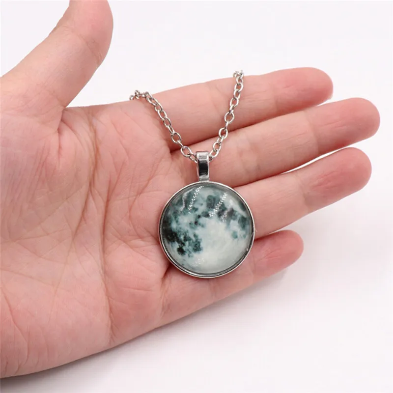 1PC Glowing Moon Necklace Full Moon Necklace Space Picture Pendant Glow