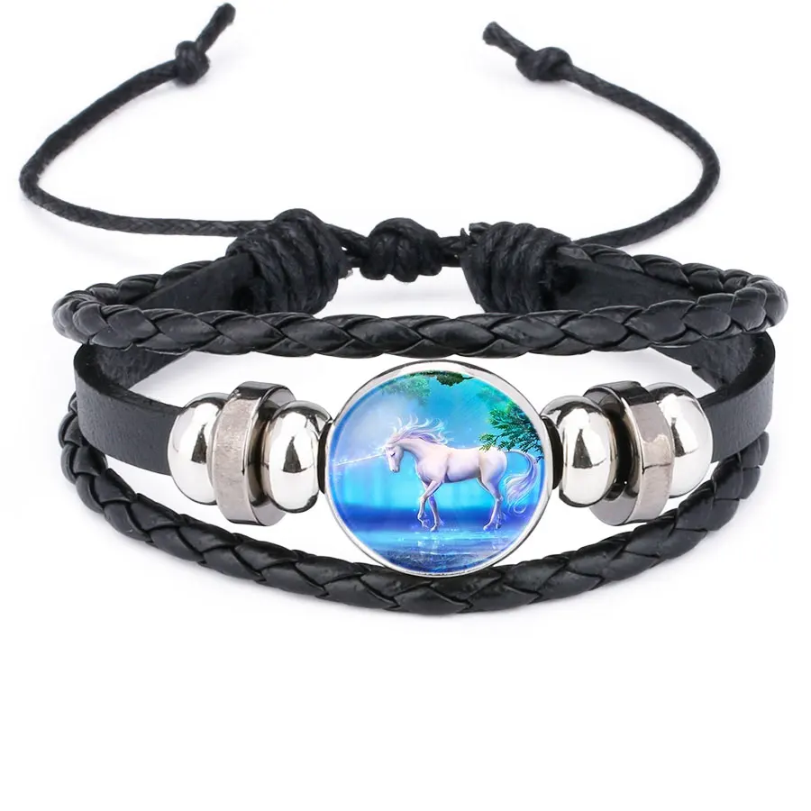 Hot Sale Men Multi Layer Bracelets Unicorn Pegasus Fly Horse Glass Cabochon Braided Leather Beads Bangle For Women | Украшения и
