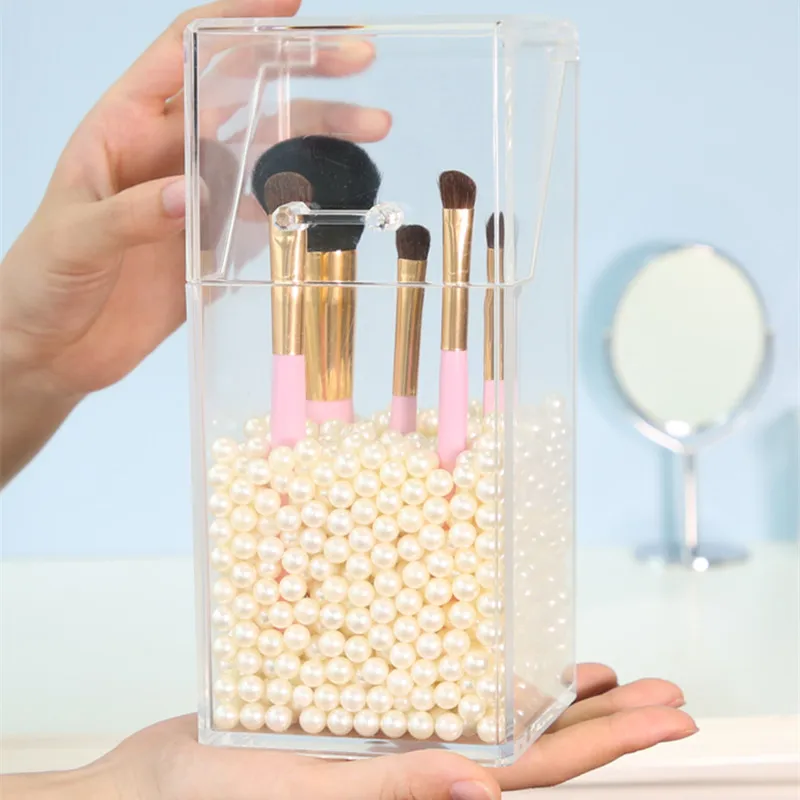 Acrylic Makeup Brush Box with Dustproof Lid Cosmetic Brush Organizer