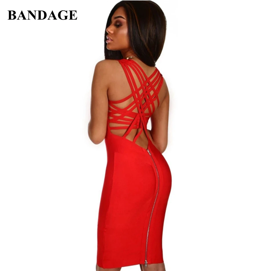 

BANDAGE Sexy Red Women Botiques Open Back Bandage Dress Deep V Neck Dresses Sleeveless Celebrity Cocktail Bodycon Vestidos